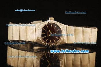 Omega Constellation Swiss Quartz Steel Case with Diamond Bezel and Brown Dial-Stick Markers