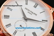 Patek Philippe Calatrava Miyota Quartz Rose Gold Case with Roman Numeral Markers and White Dial