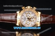 Rolex Cosmograph Daytona Clone Rolex 4130 Automatic Yellow Gold Case with White Dial Stick Markers and Brown Leather Strap (BP)