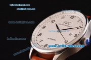 IWC Portuguese 2813 Automatic Steel Case with Silver Numeral Markers Brown Leather Strap and White Dial