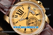 Cartier Calibre De Swiss ETA 2824 Automatic Yellow Gold Case with Diamonds Bezel and Black Roman Numeral Markers