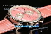 IWC Portuguese Chrono Miyota OS20 Quartz Steel Case with Pink Leather Strap and Pink Dial