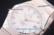 Omega Constellation Co-Axial Swiss ETA 2824 Automatic Full Steel with Diamond Bezel and White MOP Dial