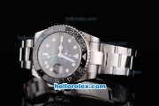 Rolex GMT-Master Oyster Perpetual Automatic Movement ETA Case with Ceramic Bezel-Black Dial and White Markers-SS Strap