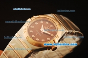 Omega Constellation Swiss Quartz Steel Case with Rose Gold Bezel and Brown Dial-Diamond Markers