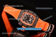 Richard Mille RM 011 Felipe Massa Flyback Chronograph Swiss Valjoux 7750 Automatic Carbon Fiber Case with Skeleton Dial Orange Rubber Strap and Orange Inner Bezel - 1:1 Original