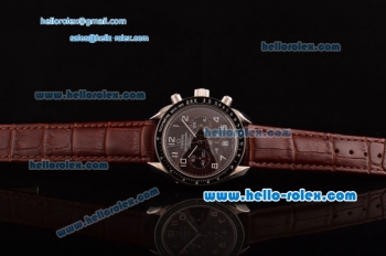 Omega Speedmaster Chrono Swiss Quartz Steel Case PVD Bezel with Brown Leather Strap and Brown Dial Numeral Markers