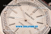 Audemars Piguet Royal Oak 41MM Asia Automatic Steel Case with White Grids Dial Diamonds Bezel and Stick Markers