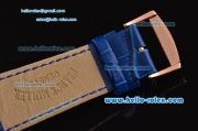 Franck Muller Long Island Swiss Quartz Rose Gold Case Rose Gold Bezel with Blue Leather Strap and Blue Dial