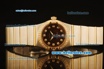 Omega Constellation Swiss Quartz Steel Case with Diamond Bezel and Brown Dial-Two Tone Strap