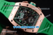 Richard Mille RM011-FM Asia ST25 Automatic Rose Gold Case with Skeleton Dial Arabic Numeral Markers and Green Rubber Strap