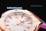 Hublot Big Bang Swiss Quartz Movement White Dial with Rose Gold Bezel and Purple Rubber Strap-Lady Size