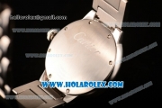 Cartier Rotonde De Miyota Quartz Steel Case/Bracelet with Blue Dial and Diamonds Bezel