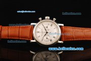 Patek Philippe Complicated Chronograph Swiss Valjoux 7750 Manual Winding Movement Steel Case with White Dial and Leather Strap