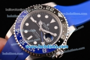 Rolex GMT-Master II Asia 2813 Automatic Stainless Steel Case with Blue Rubber Strap Bleu/Black Bezel and White Markers (BP)