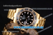Rolex Submariner Swiss ETA 2836 Automatic Yellow Gold Case/Bracelet with Black Dial and Dot Markers (BP)