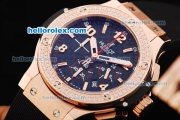 Hublot Big Bang Chronograph Swiss Quartz Rose Gold Case with Diamond Bezel and Black Rubber Strap-Lady Size