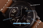 Panerai Luminor Marina Logo Pam 005 Asia 6497 Manual Winding Movement PVD Case with Black Dial and Brown Leather Strap