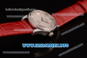 Omega De Ville Prestige Miyota Quartz Steel Case with White MOP Dial Diamonds Bezel and Red Leather Strap