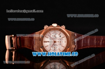 Audemars Piguet Royal Oak Chrono 41MM Swiss Valjoux 7750 Automatic Rose Gold Case with White Dial Stick Markers and Brown Leather Strap (EF)