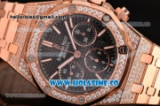 Audemars Piguet Royal Oak Chronograph Swiss Valjoux 7790 Automatic Rose Gold/Diamonds Case with Black Grids Dial Diamonds Bezel and Stick Markers (EF)