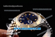 Rolex Datejust II Asia 2813 Automatic Two Tone Case/Bracelet with Dark Blue Dial and Diamonds Markers (BP)