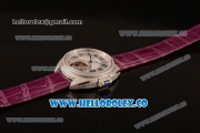 Cartier Cle de Cartier Flying Tourbillon Swiss Tourbillon Manual Steel Case with White Dial and Purple Leather Strap (ZF)