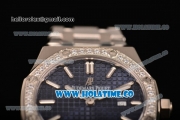 Audemars Piguet Royal Oak 33MM Miyota Quartz Steel Case/Bracelet with Blue Dial Stick Markers and Diamonds Bezel (EF)