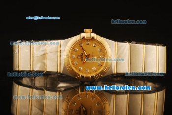 Omega Constellation Swiss Quartz Steel Case with Gold Bezel and Rose Gold Dial-Diamond Markers