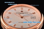 Vacheron Constantin Patrimony Swiss ETA 2836 Automatic Rose Gold Case Brown Leather Strap with White Dial Diamond Markers