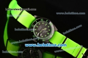 Rolex Submariner Asia 2813 Automatic PVD Case with Green Markers Carbon Fiber Dial and Green Nylon Strap