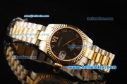 Rolex Datejust Automatic Movement ETA Coating Case with Chocolate Dial and Gold Bezel-Two Tone Strap