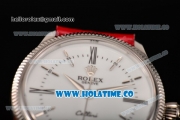 Rolex Cellini Time Asia 2813 Automatic Steel Case with White Dial Red Leather Strap and Stick/Roman Numeral Markers