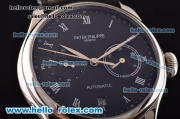 Patek Philippe Complications Asia ST22 Automatic Stainless Steel Case with Black Leather Strap and Black Dial Roman Markers