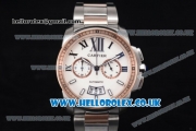 Cartier Calibre de Cartier Chronograph Miyota OS20 Quartz Steel Case with White Dial Two Tone Bracelet and Roman Markers