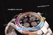 Rolex Daytona Chronograph Miyota OS20 Quartz Steel Case/Strap with Colorful Diamond Bezel and Black Dial