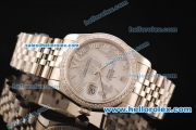 Rolex Datejust Swiss ETA 2836 Automatic Full Steel with Diamond Bezel and White MOP Dial-Silver Roman Markers