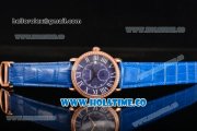 Cartier Rotonde De Asia Manual Winding Rose Gold Case with Diamonds Bezel Blue Dial and White Roman Numeral Markers