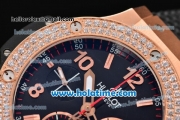 Hublot Big Bang Swiss Valjoux 7750 Automatic Movement Rose Gold Case with Diamond Bezel-Black Dial and Black Rubber Strap