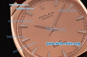 Rolex Cellini Danaos Swiss Quartz Rose Gold Case with Brown Leather Strap Orange Dial Stick Markers