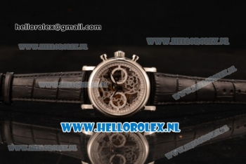 Patek Philippe Grand Complication Chronograph 7750 Auto Steel Case with Skeleton Dial and Black Leather Strap