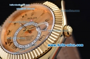 Rolex Sky-Dweller Asia 2813 Automatic Gold Case with Black Leather Strap and Yellow Dial