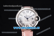 Cartier Ballon Bleu Medium Asia Automatic Steel Case with White Dial Roman Numeral Markers and Pink Leather Strap (YF)