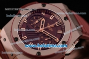 Hublot King Power Chrono Swiss Valjoux 7750 Automatic Rose Gold Case with Brown Rubber Strap and Rose Gold Markers (YR)