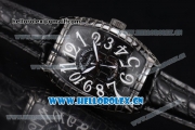 Franck Muller Black Croco Asia Automatic PVD Case with Black Dial and Arabic Numeral Markers Black Leather Strap