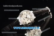 Cartier Ballon Bleu De Large Chronograph 7705 Automatic Steel Case with White Dial Roman Numeral Markers and Genuine Leather Strap