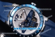 Ulysse Nardin Executive Dual Time & Big Date Asia ST25 Automatic Steel Case Silver Dial White Markers and Blue Rubber Strap