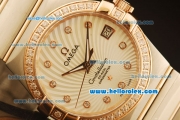 Omega Constellation Swiss ETA 2824 Automatic Steel Case with Rose Gold Bezel and Diamond Markers/Bezel-(35mm)