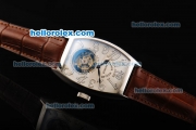 Franck Muller Swiss Tourbillon Manual Winding Movement White Dial with White Arab Numerals and Brown Leather Strap