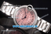 Cartier Ballon Bleu Medium Asia Automatic Stainless Steel Case/Bracelet with Pink Dial and Roman Numeral Markers Diamonds Bezel(YF)